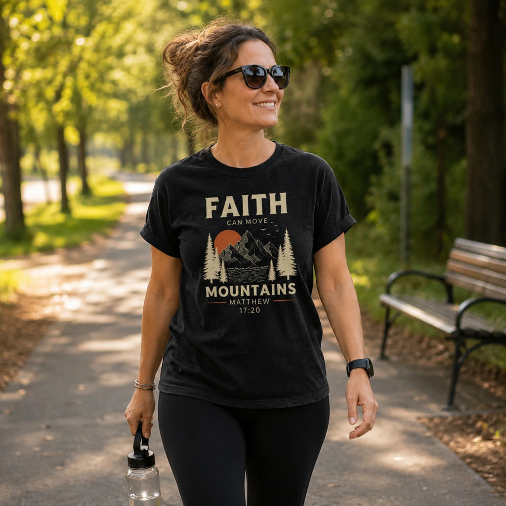 Faith Can Move Mountains Shirt | Matthew 17:20 Christian Graphic Tee for Men and Women