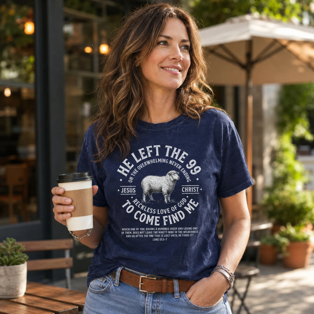 He Left the 99 Shirt – Luke 15:3–7 Christian Sheep T-Shirt